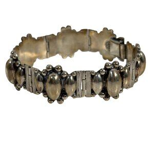 Vintage Mexican 925 Silver Link Bracelet Ornate Bubble Oval Design 7" 22G FLAW